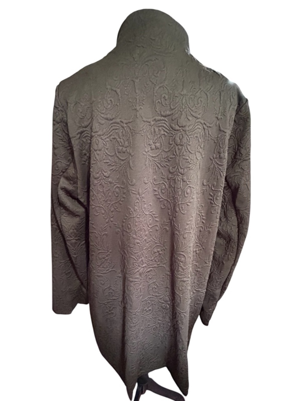 Dear Scarlett Olive Longline Embroidered Jacquard Midi Coat Large NWOT - Picture 4 of 11